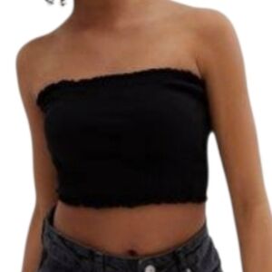 Forever 21 | Women's Classic Basic Black Ruffle Trim Bandeau Top (Size Medium)